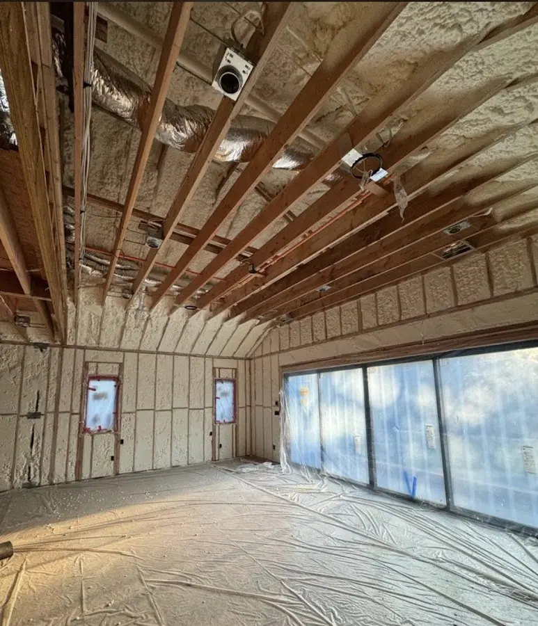 Interior walls and ceiling insulated with spray foam during new construction in Wailua Homesteads